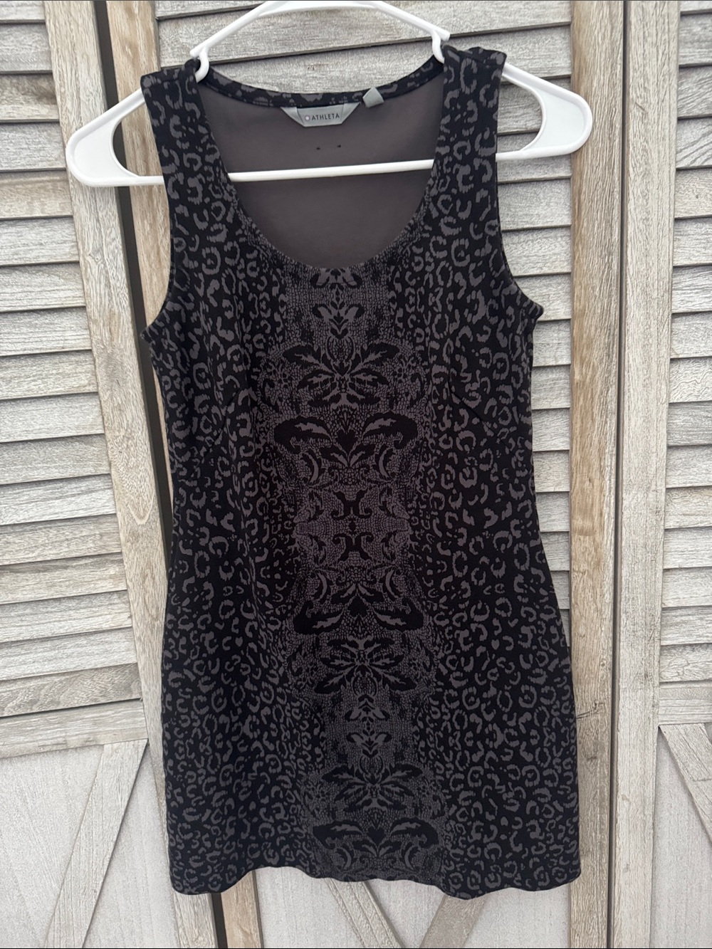Athleta Shayla Ponte Animal print Black Charcoal Patterned Sleeveless Mini Dress